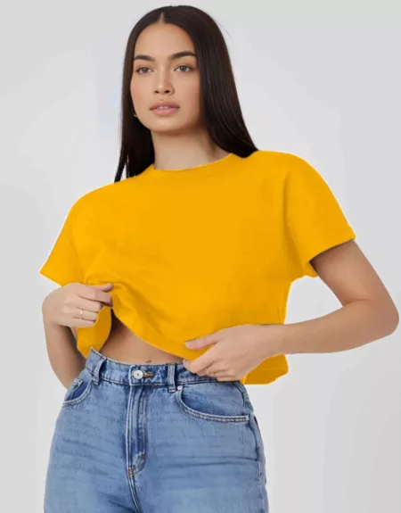 women yellow crop top t shirts